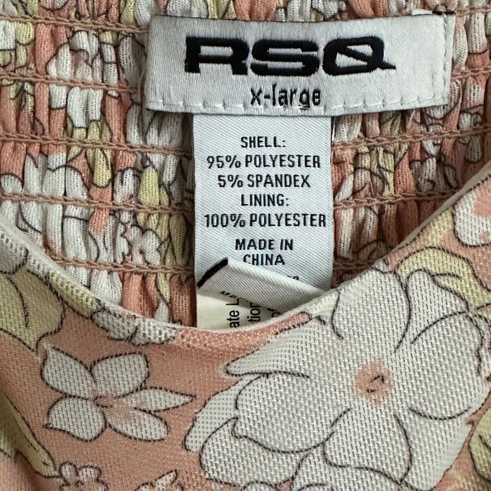 RSQ Mini Dress Womens XL Peach Excellent Floral Mesh Smocked Puff Sleeve